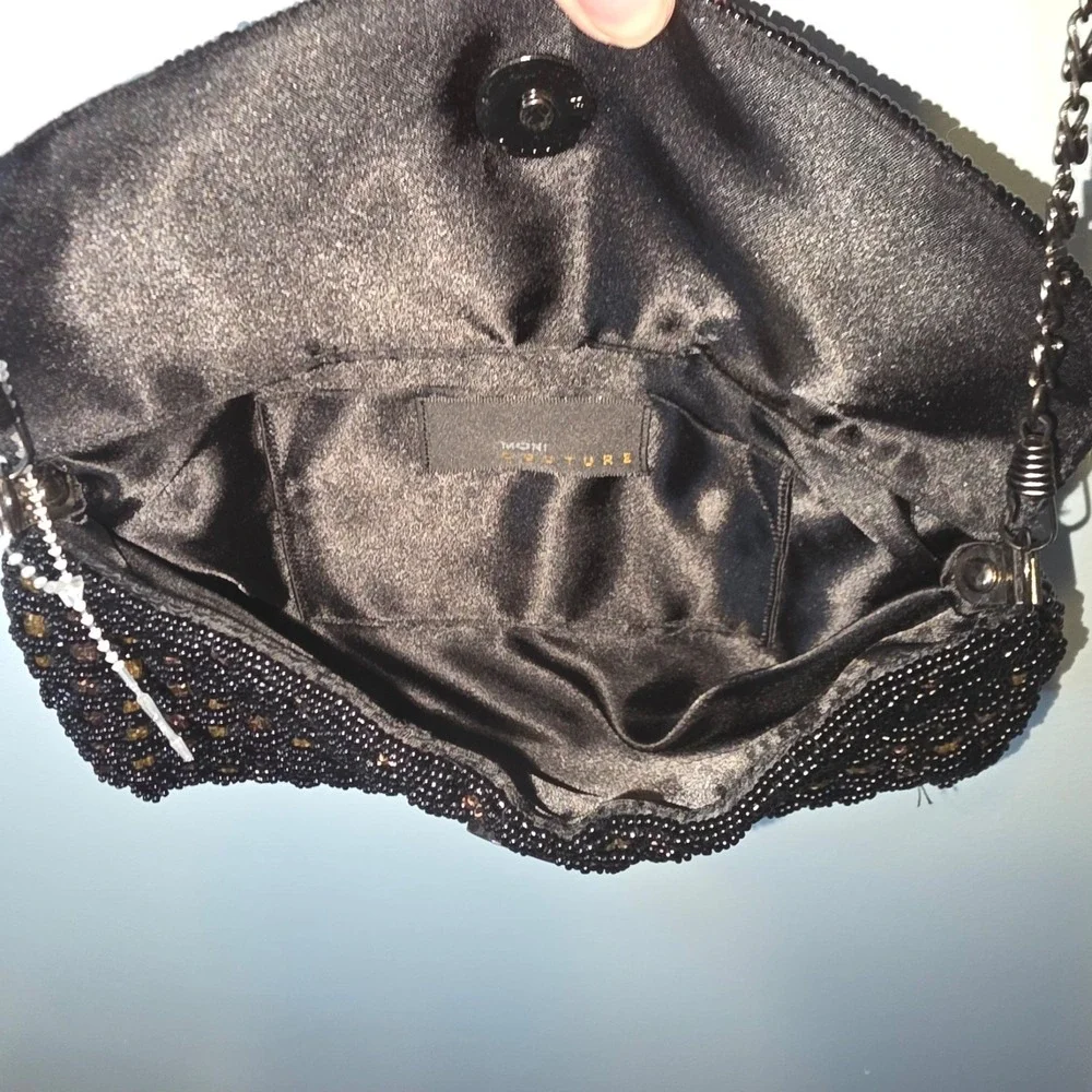 Moni Couture Beaded Evening Clutch‎ Black Gold Y2K Chain Strap